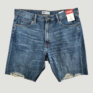 Wrangler Relaxed Fit Denim Shorts Men’s 34 Blue Distressed Cutoff 9” Inseam